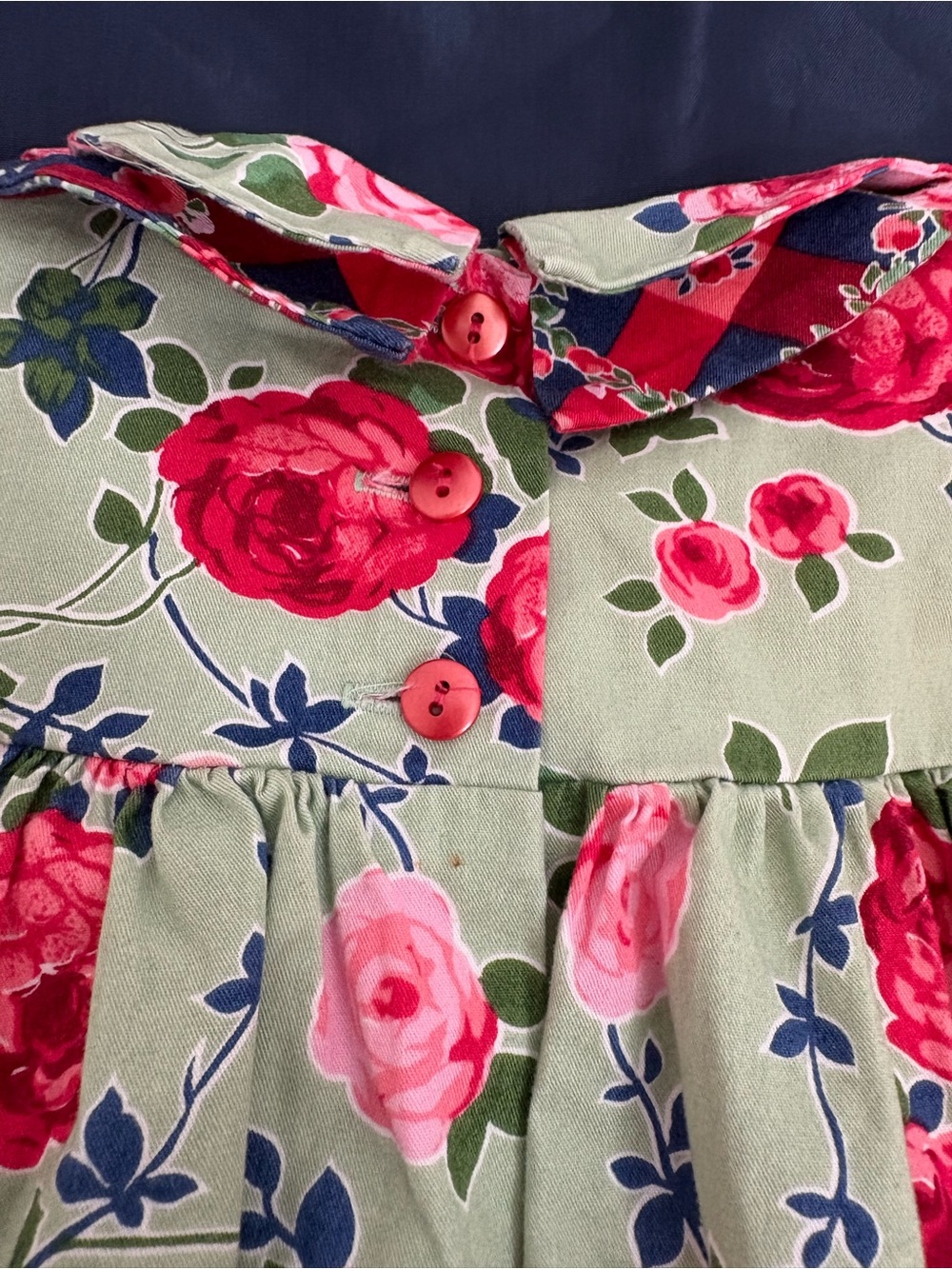Vintage Mousefeathers Girls Green Floral Long-Sleeve Dress with Pink Rose Print - Picture 8 of 10